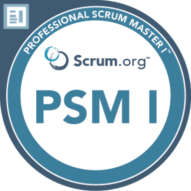 Abzeichen für "Professional Scrum Master I" von Scrum.org.